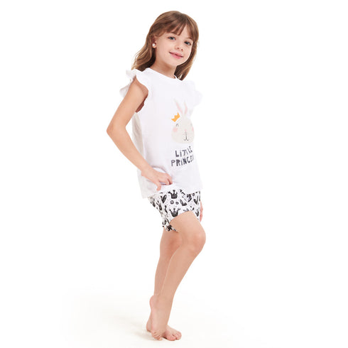 Girls summer pajama set Rabbit t-shirt + off-white shorts
